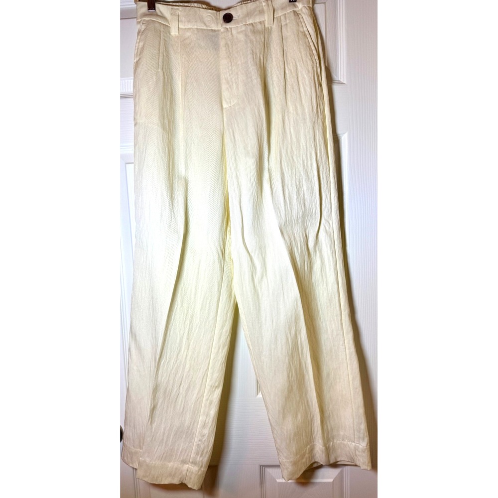 A New Day Women's Pale Yellow Pleated Front Linen Pant Medium